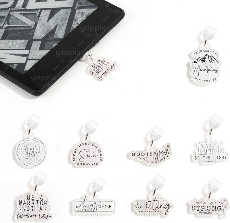 YOPPIX 9PCS Charms for E-Reader, About Christian Theme Dust Plug Charm Compatible with Type C Charging Port, Gift for Book Lover Readers Men Women Teachers Students, Accessories for E-Reader - Image 1